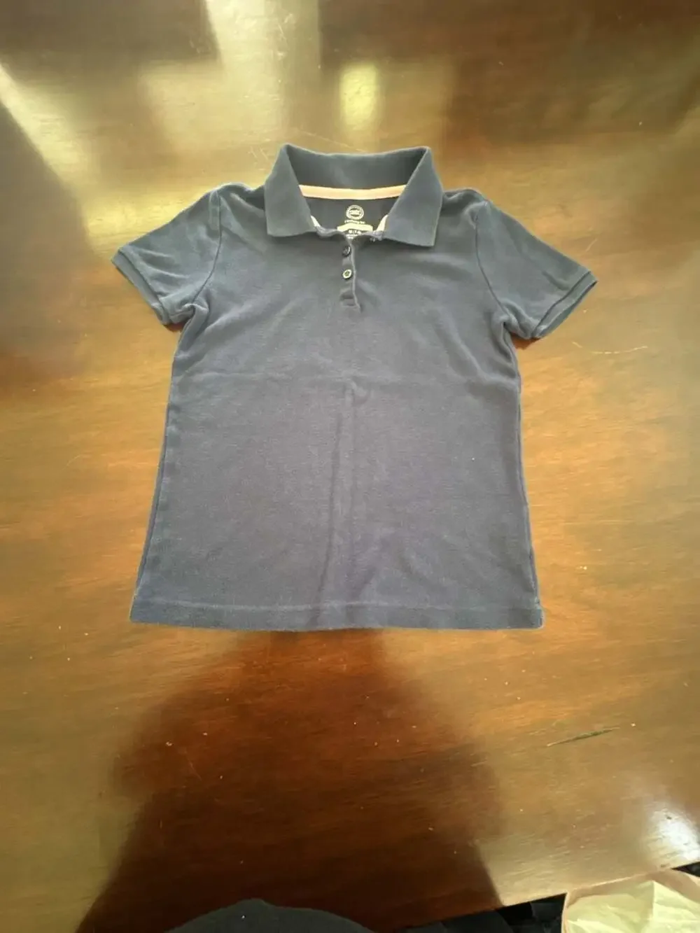 Wonder Nation Girls School Uniform Interlock Short Sleeve Polo Shirt Navy Blue S